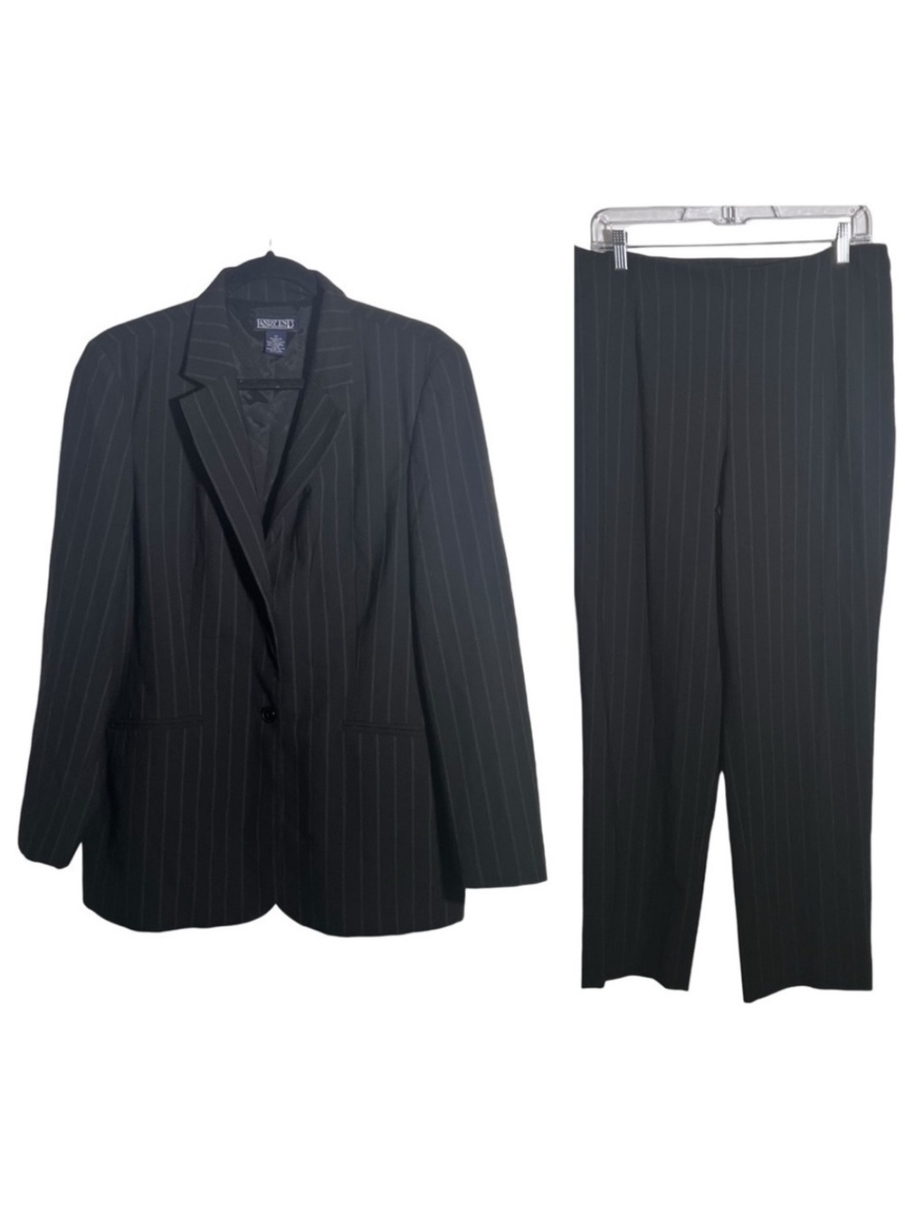 Lands End Black Pinstripe 2 Piece Suit Size 12